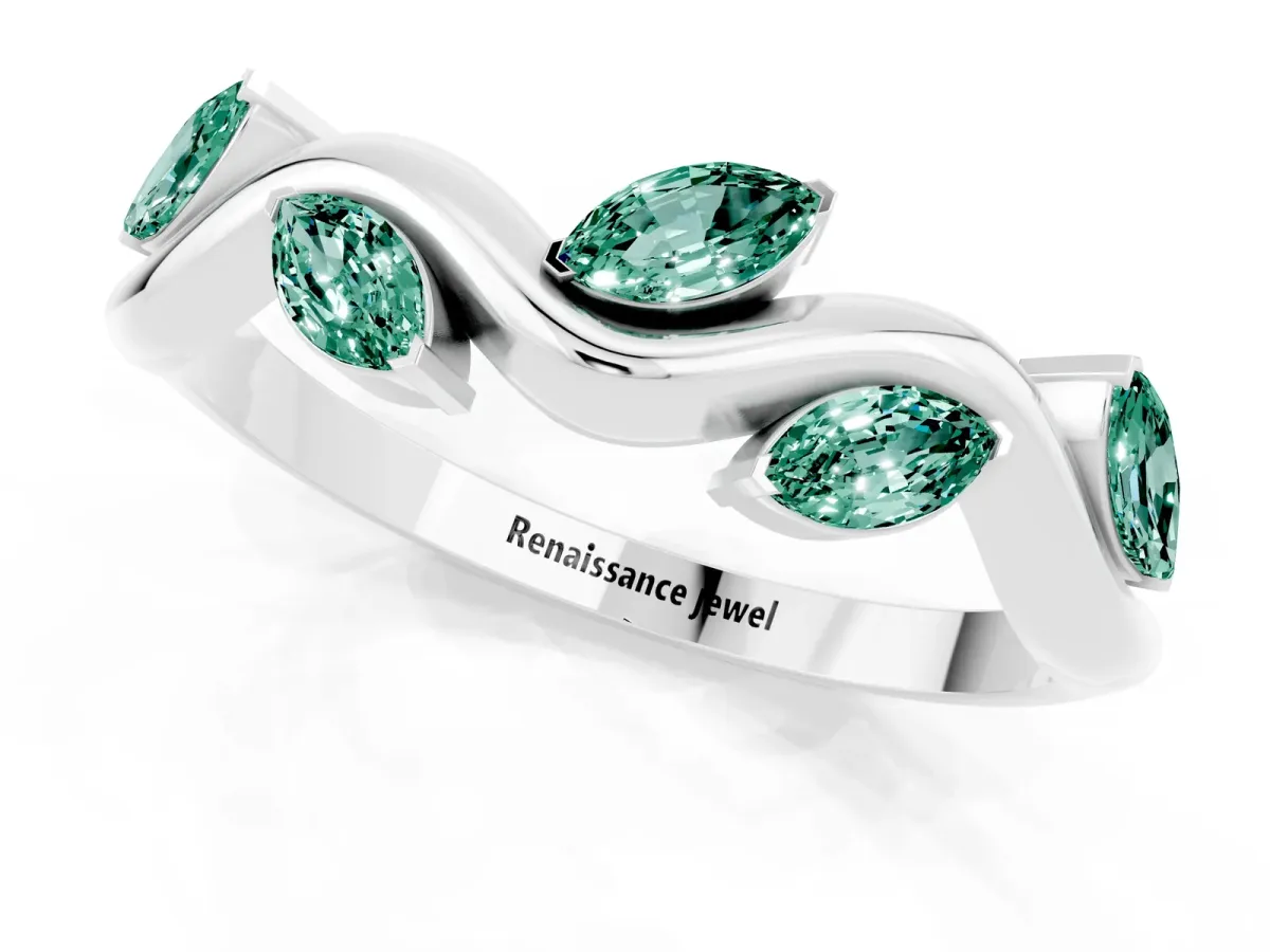 Marquise Green Sapphire Twisted Band with Prong Setting Platinum