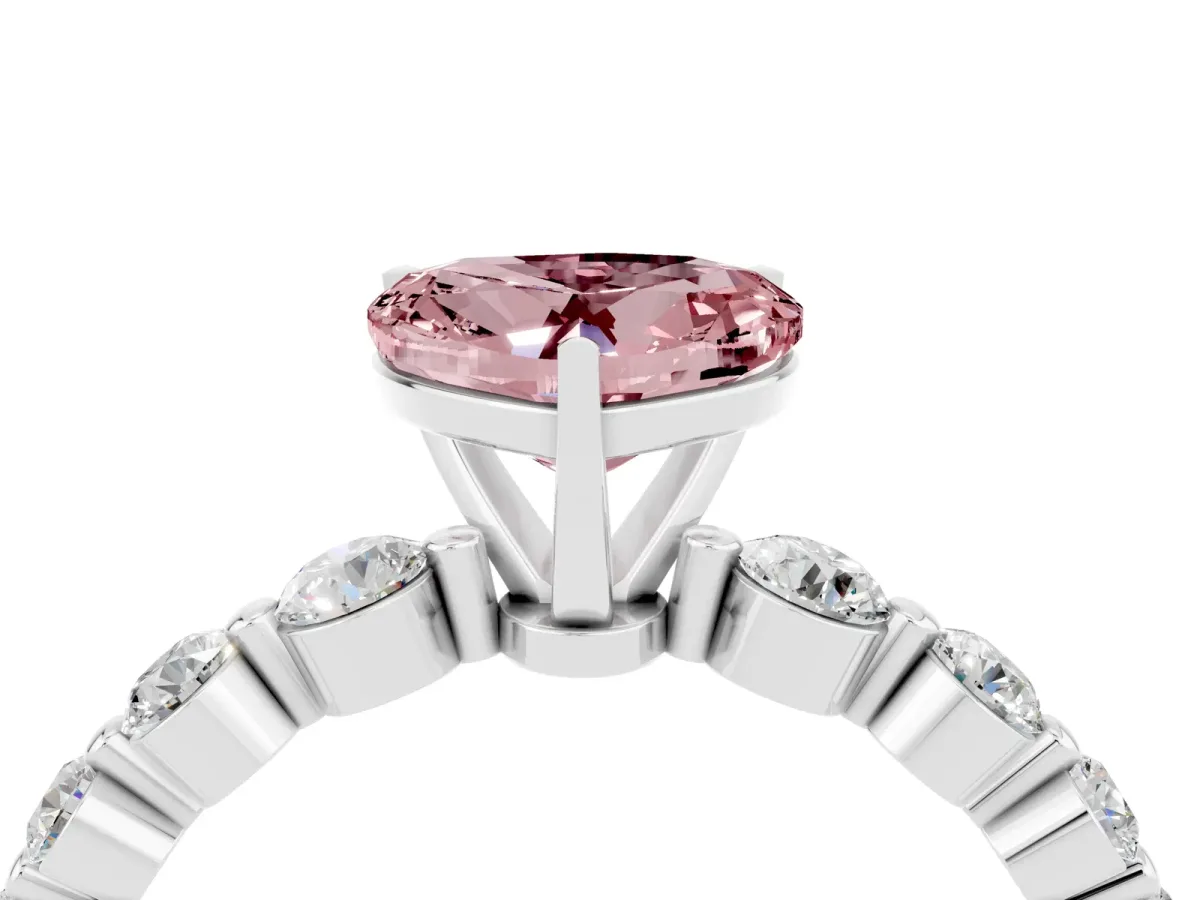 Heart Cut Solitaire Morganite Ring with Pave Band and Four-Prong Setting Silver