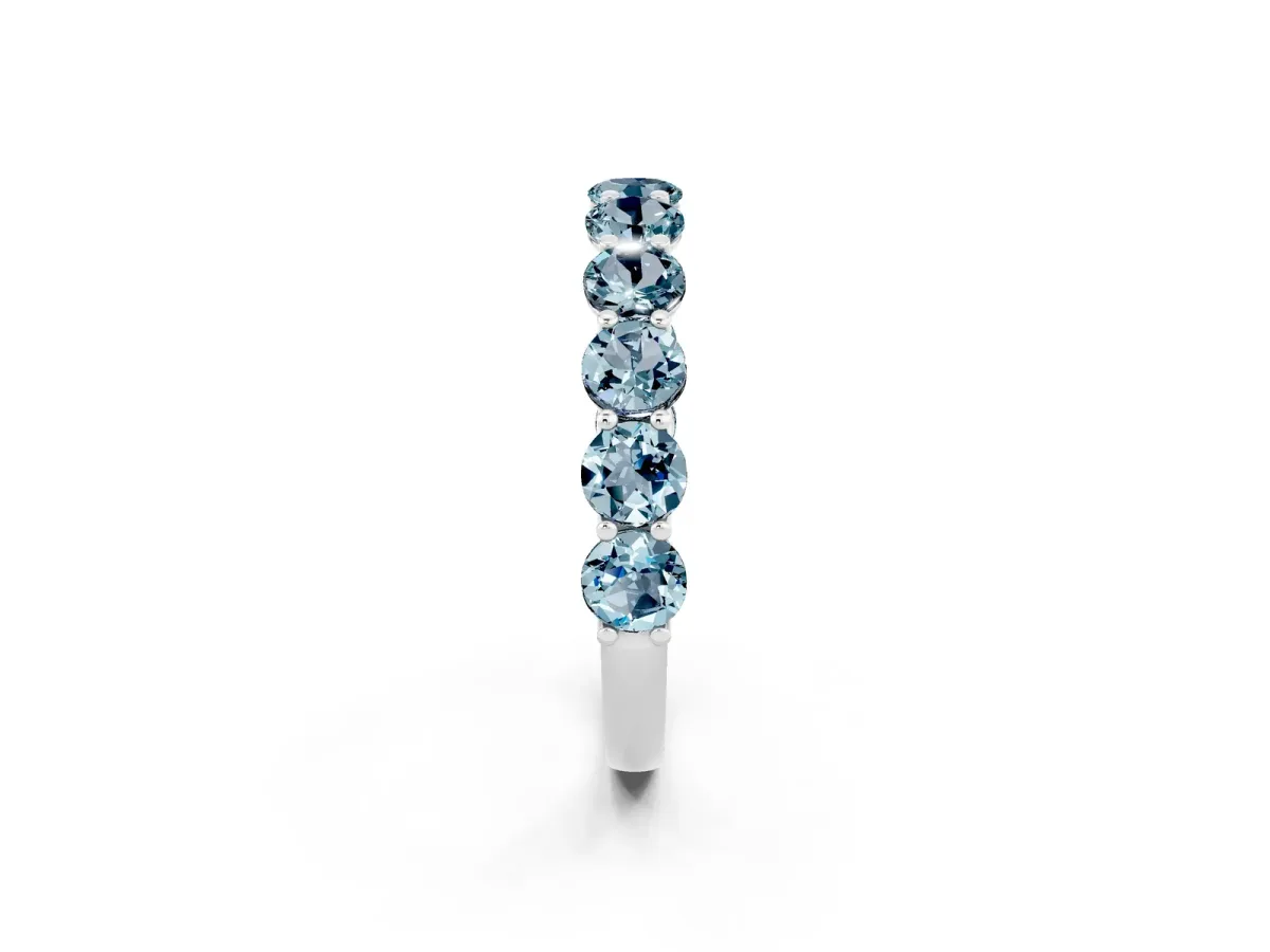 Round Aquamarine Shared Prong Eternity Band Platinum