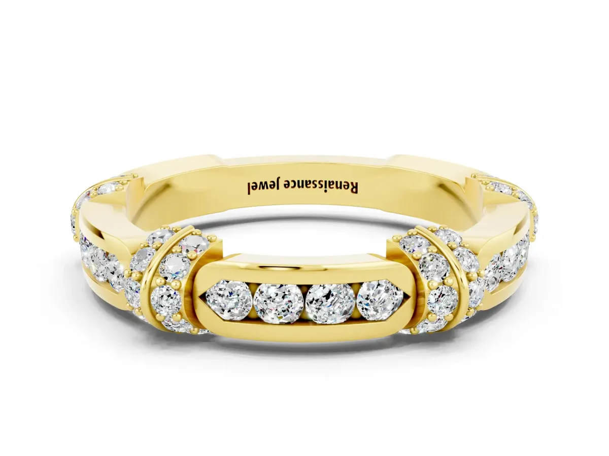 Pavé Round Moissanite Link Band with Bezel Setting Yellow gold