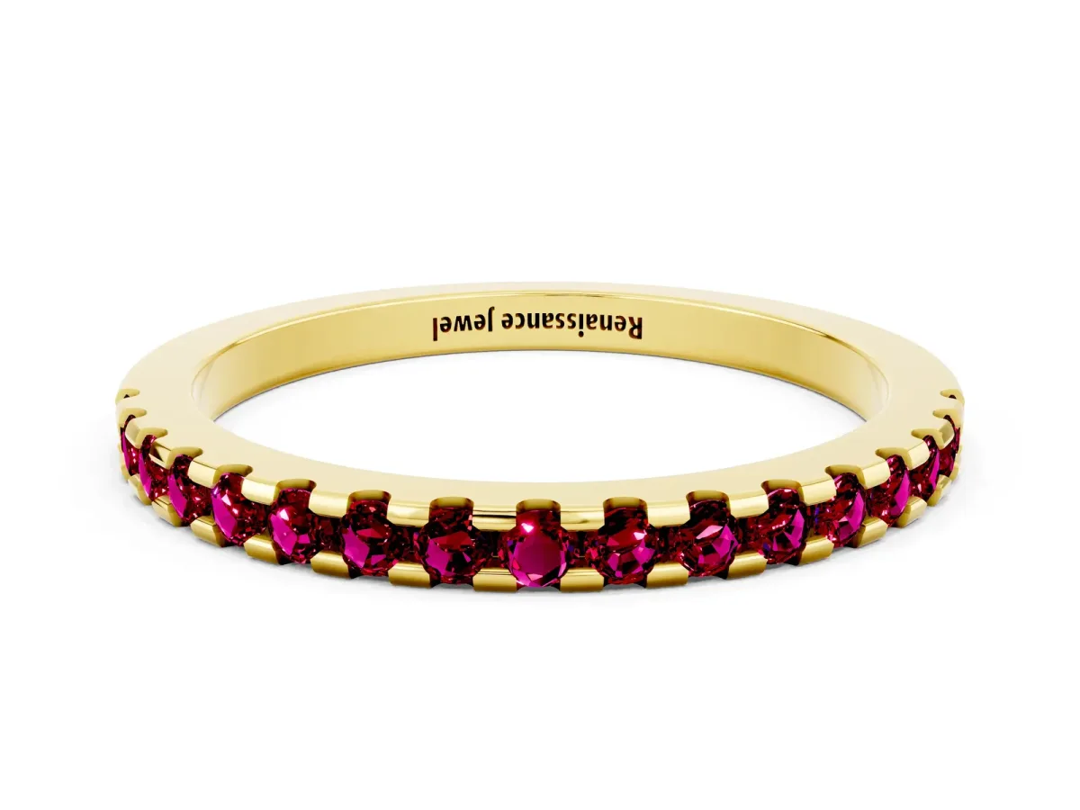 Round Garnet Pavé Set Eternity Band with Micro Prong Setting Yellow gold
