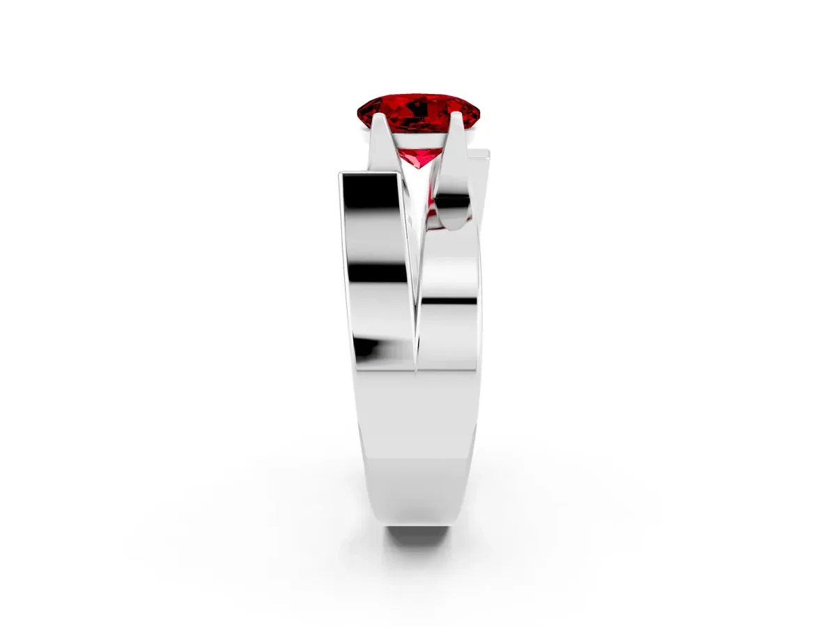 Modern Tension Set Round Cut Ruby Solitaire Wide Band Ring Silver