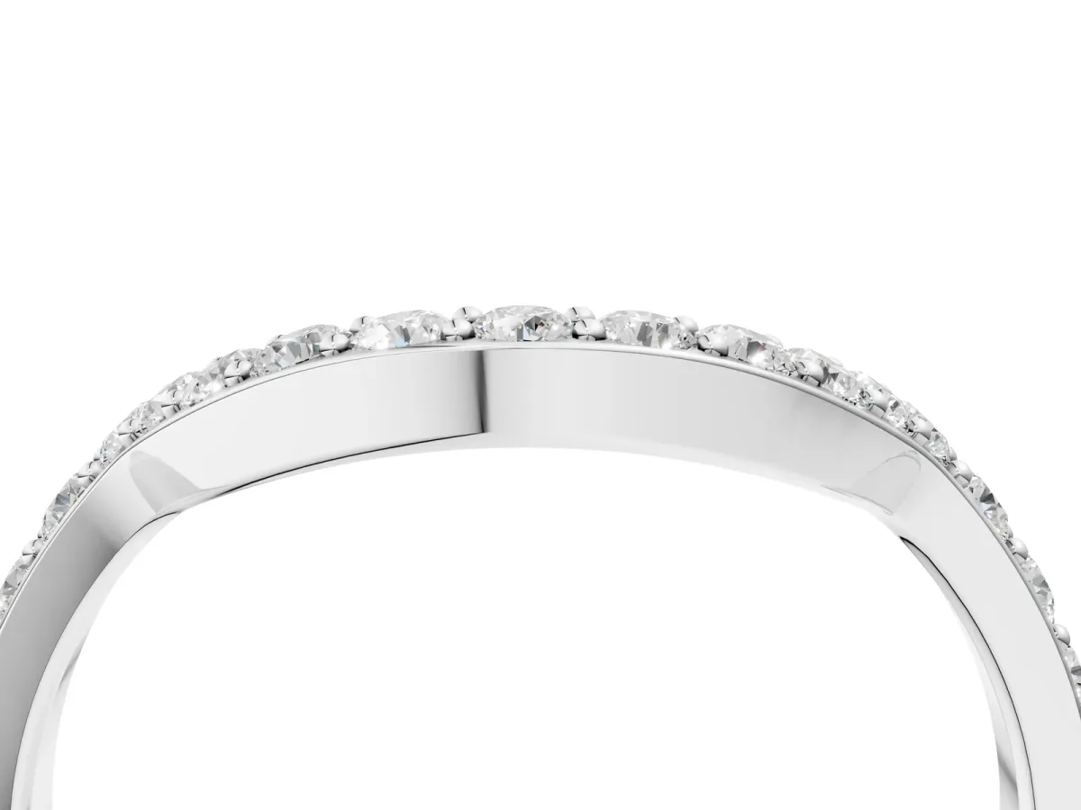 Round Diamond Pavé Set Curved Band with U-Prong Setting Silver