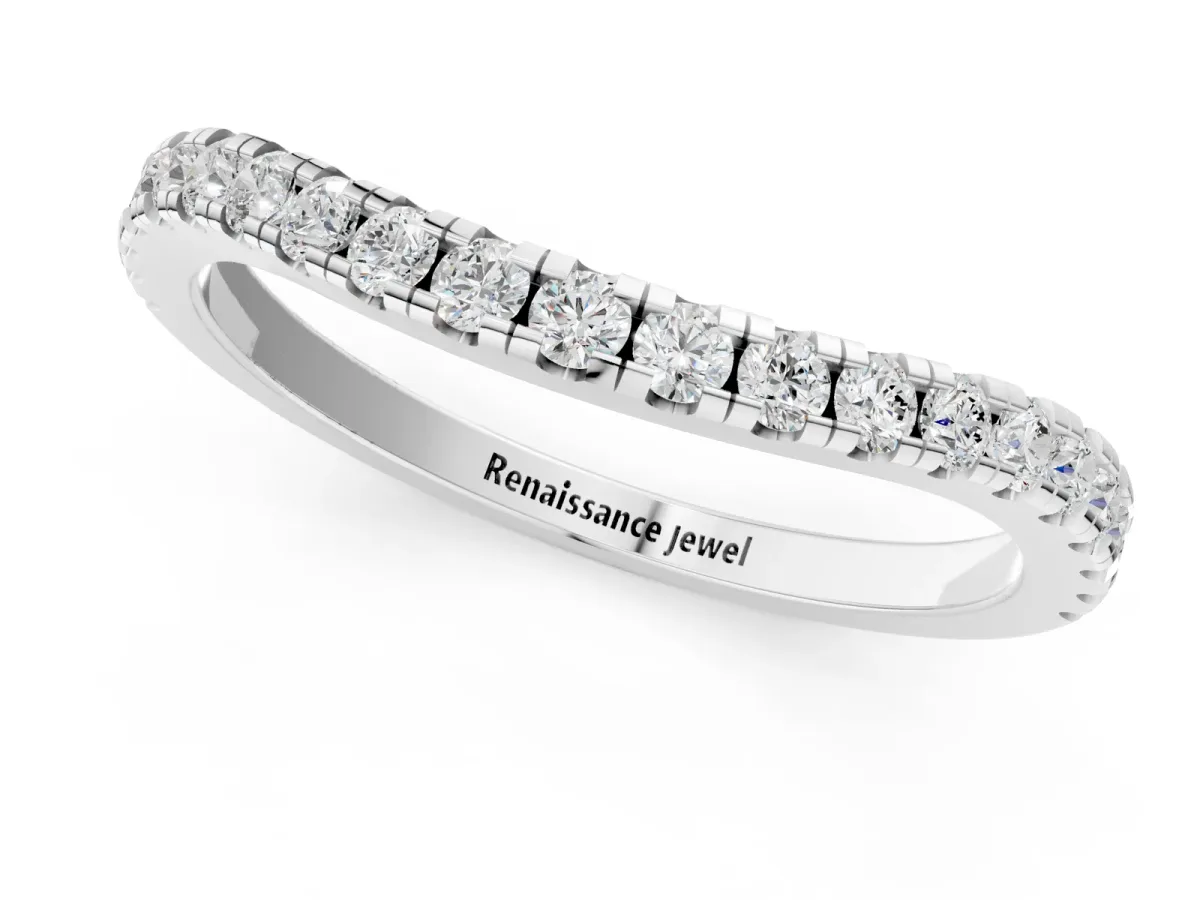 Round Diamond Pavé Half Eternity Band with Shared Prong Setting Platinum