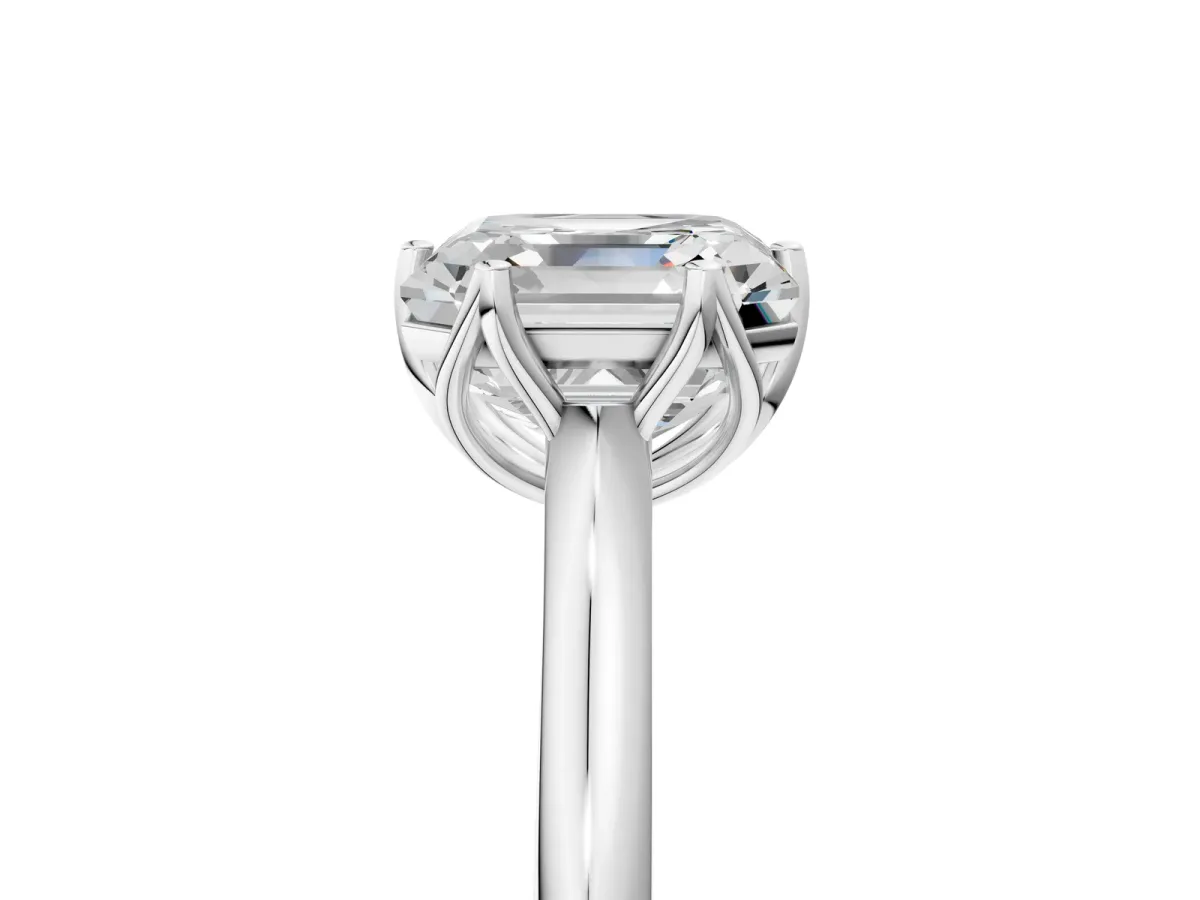 Asscher Cut Solitaire Cathedral Diamond Ring with Six-Prong Setting Platinum