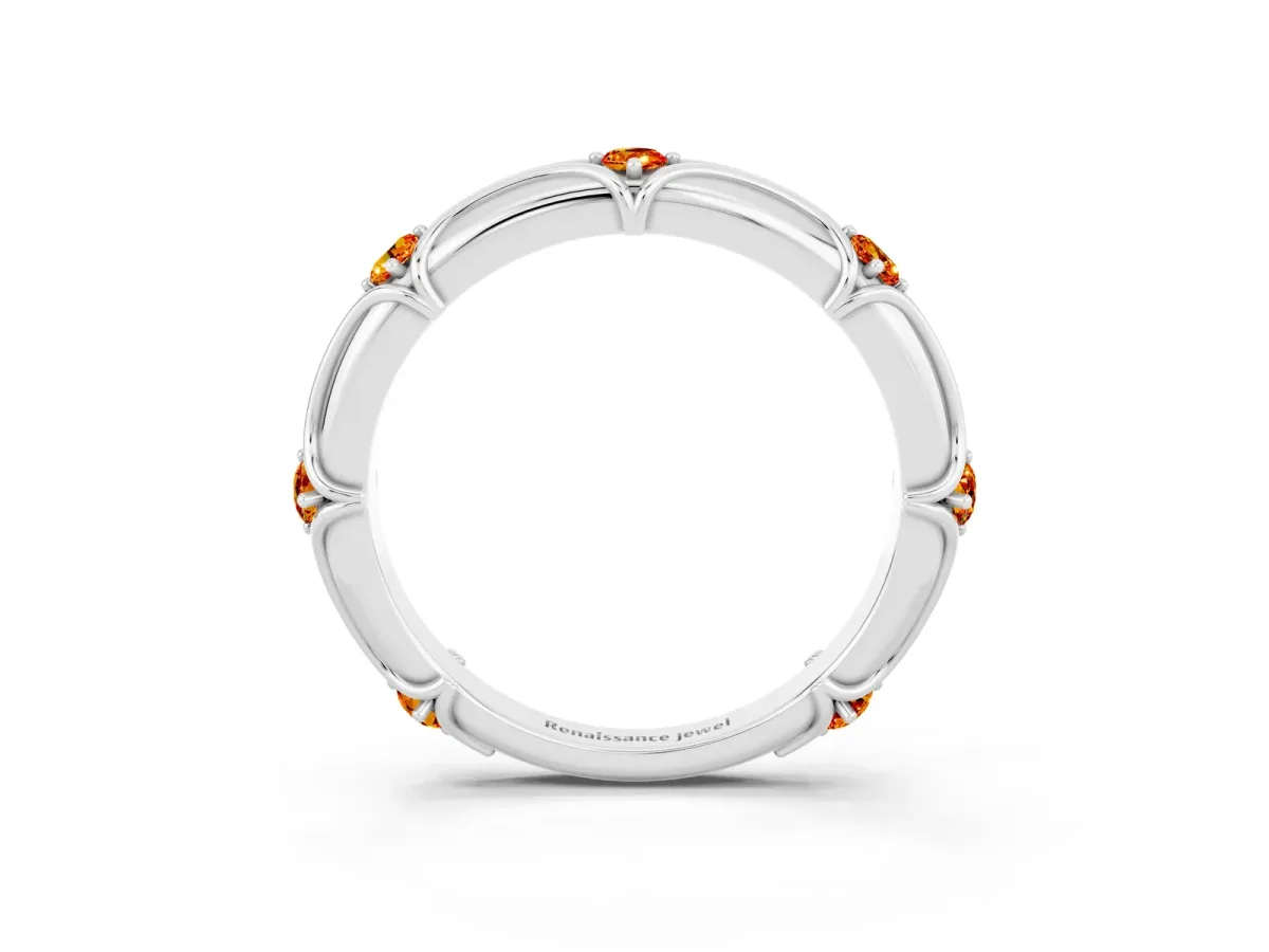 Round Citrine Prong Set Milgrain Eternity Band Silver