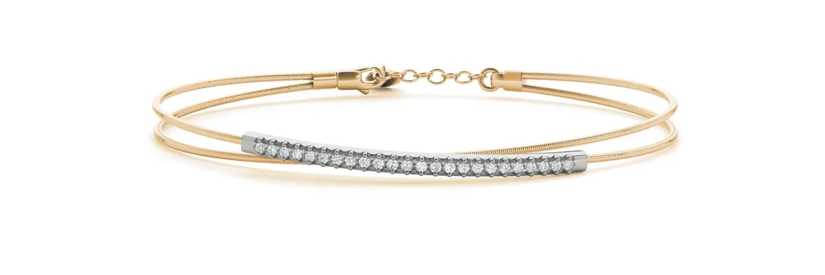 Round Cut Pave Diamond Double Wire Bracelet with Channel Setting Yellow gold