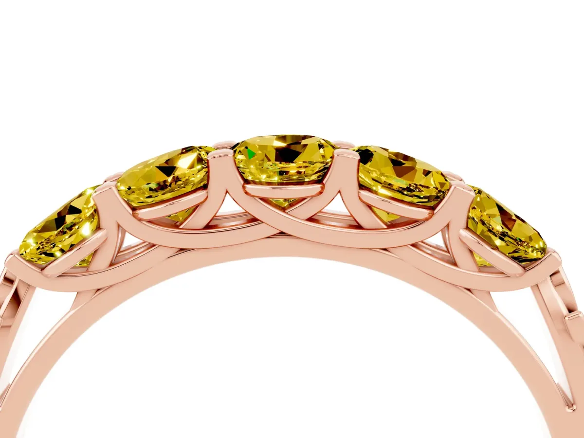 Five-Stone Round Yellow Sapphire Prong-Set Band Rose gold