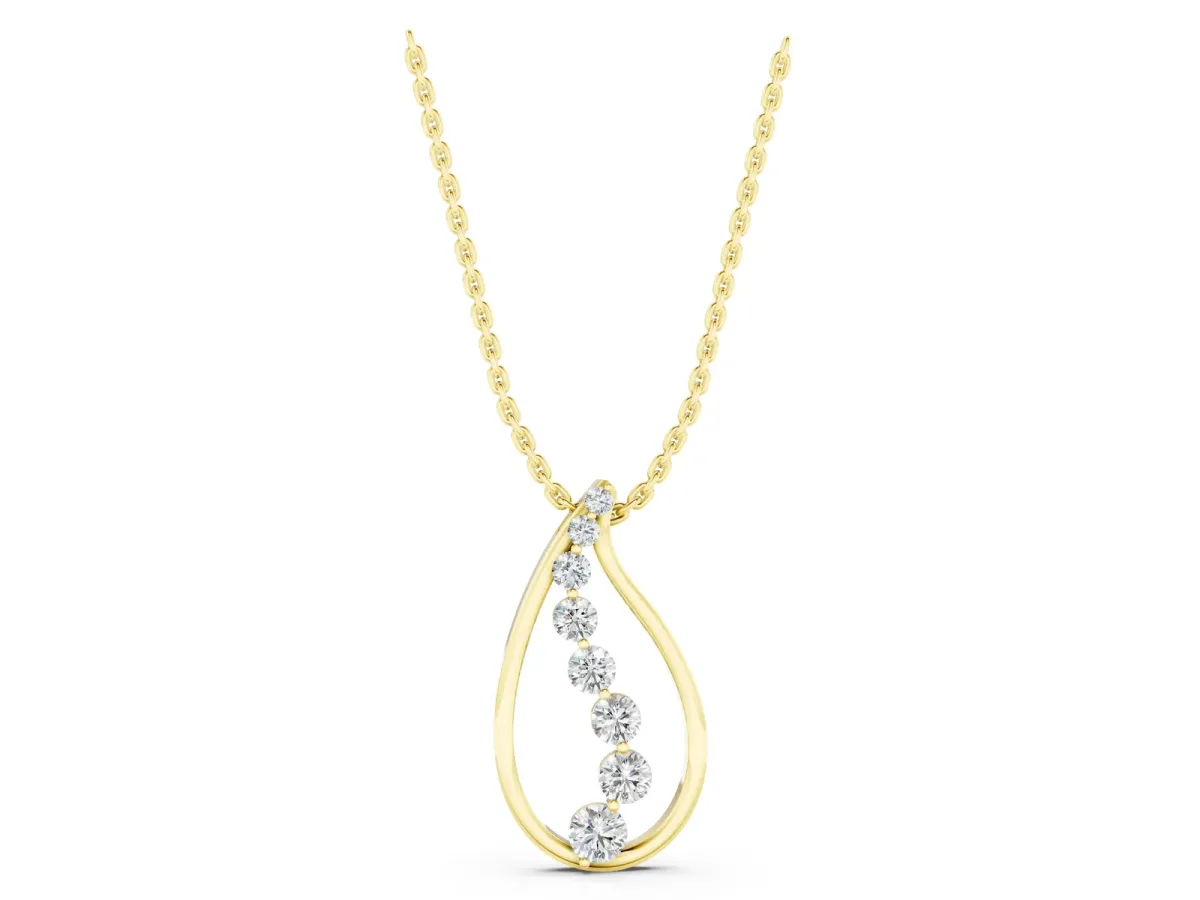 Teardrop Diamond Prong-Set Round Pendant Yellow gold