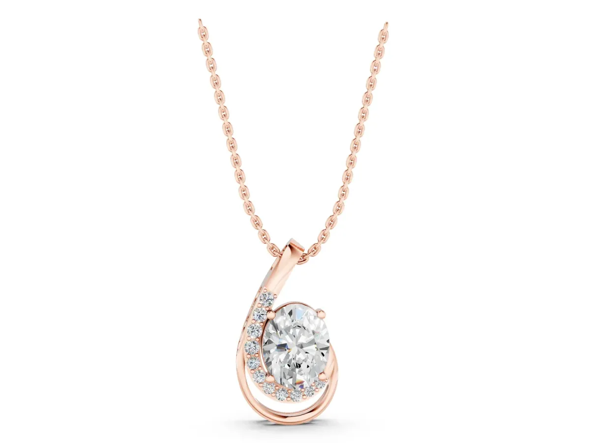 Round Diamond Prong Set Swirl Pendant Rose gold