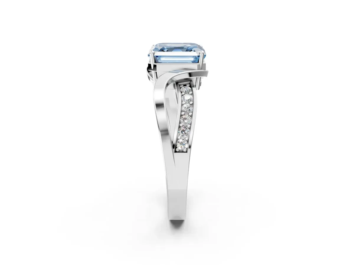 Fancy Blue Asscher Cut Solitaire Twisted Band with Prong Setting Platinum