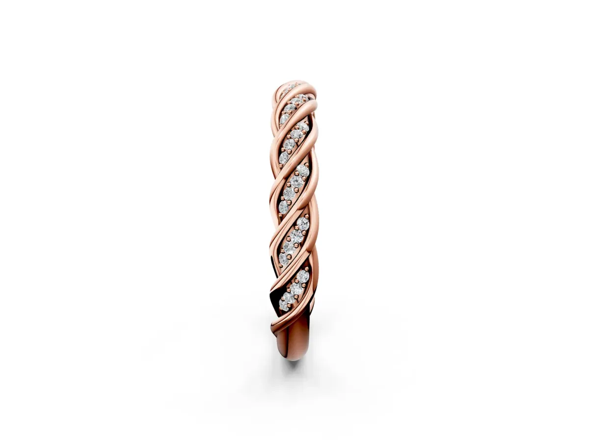 Twisted Pavé Round Diamond Eternity Band with Shared Prong Setting Rose gold