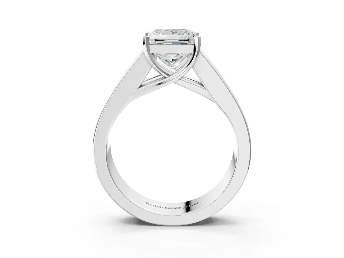 Princess Cut Cut Channel Set Solitaire Ring with Four-Prong Setting White gold