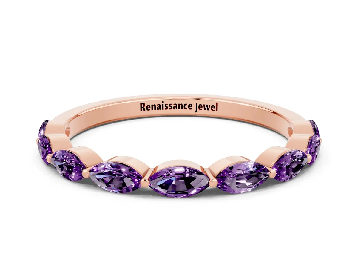 Marquise Amethyst Half Eternity Band with Prong Setting Rose gold