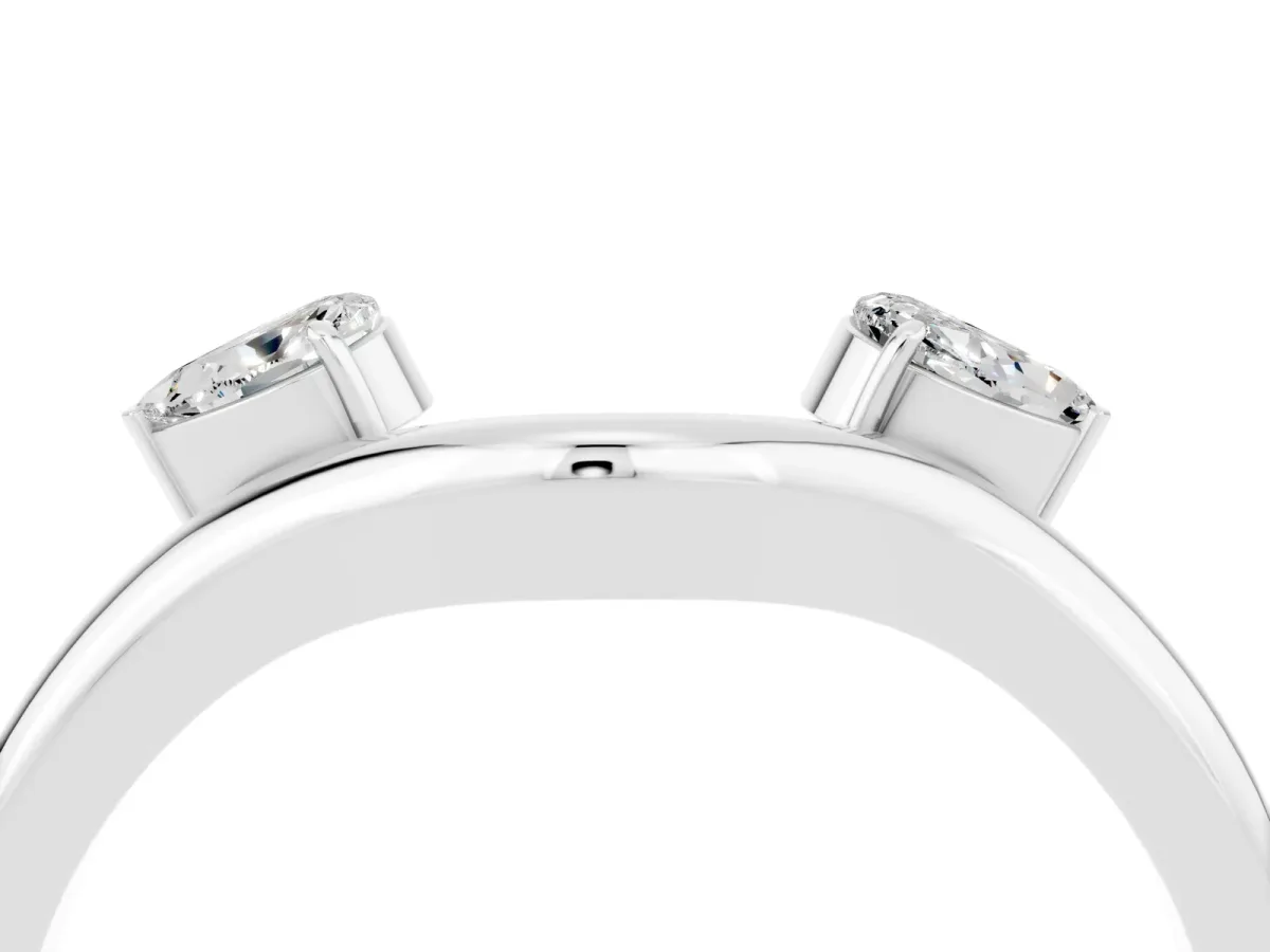 Pear Cut Moissanite Two-Stone Open Band Ring with Prong Setting Silver