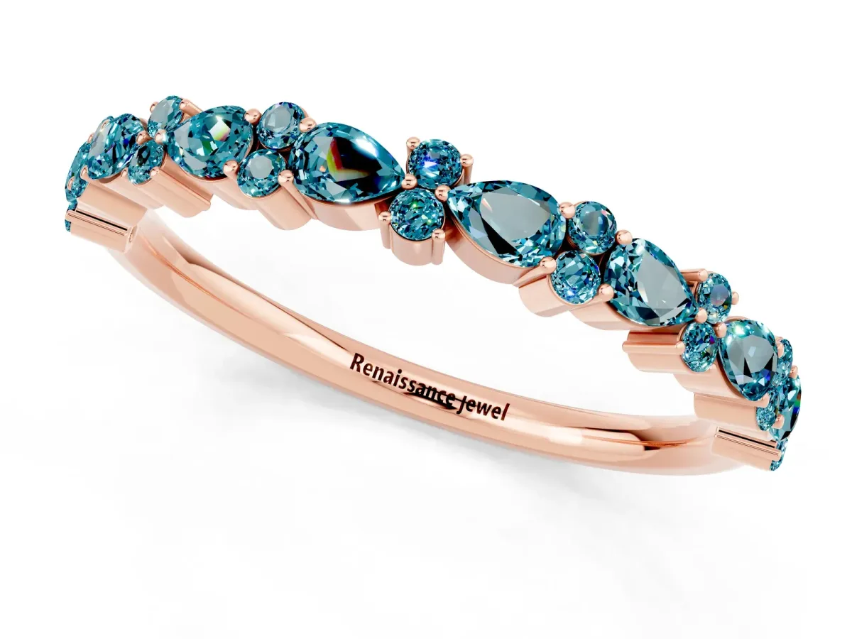 Pear and Round Blue Topaz Wedding Band Rose gold