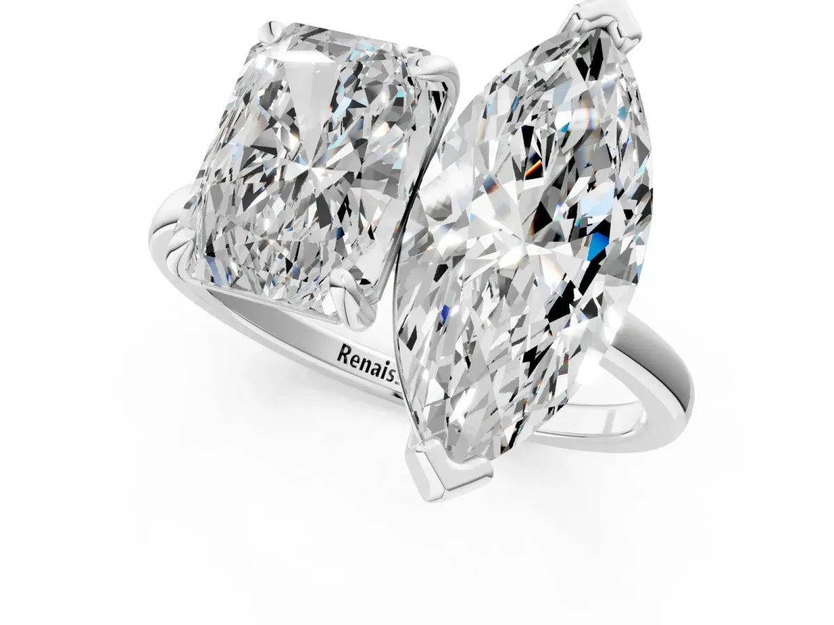 Radiant and Marquise Toi Moi Ring with Prong Setting and Plain Band Silver