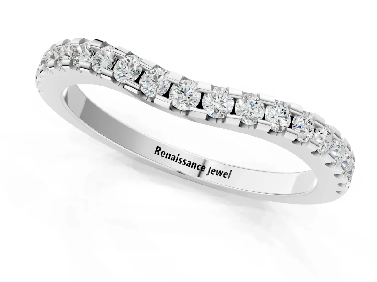 Pavé Round Diamond Curved Wedding Band Platinum