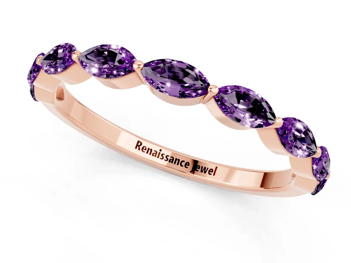 Marquise Amethyst Half Eternity Band with Prong Setting Rose gold