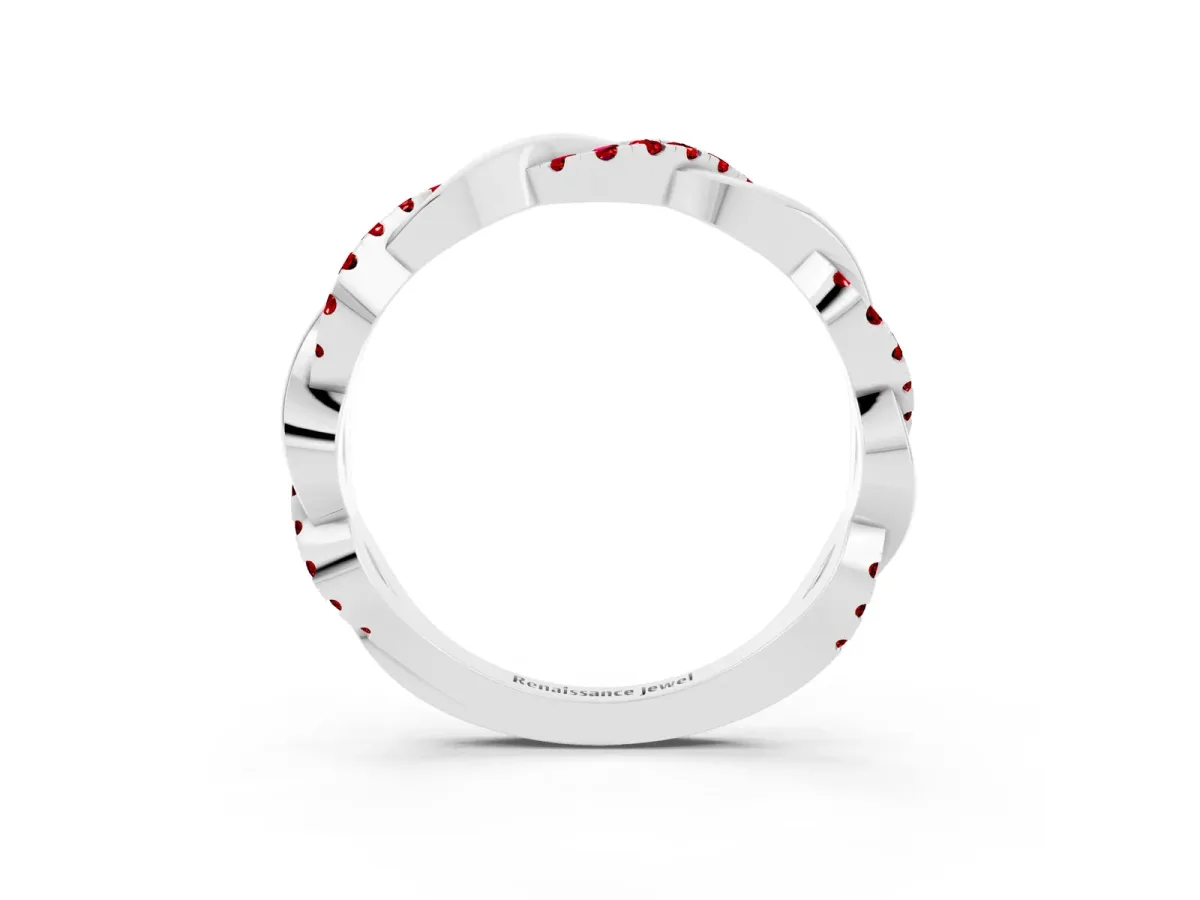 Round Ruby Twist Eternity Band with Pavé Setting White gold