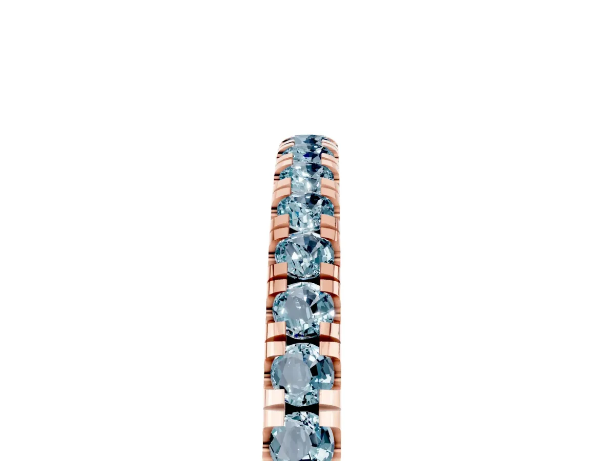 Pavé Round Aquamarine Half Eternity Band with Shared Prong Setting Rose gold