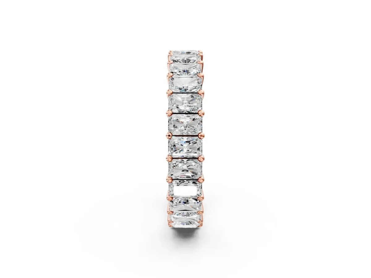 radiant Cut eternity band with shared prong setting Rose gold