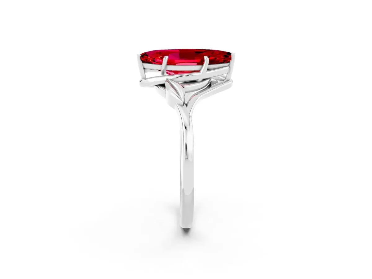 Marquise Cut Ruby Solitaire Ring with Twist Band and Four-Prong Setting Platinum