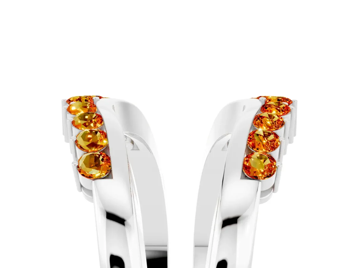 Round Citrine Chevron Contour Band with Prong Setting Silver