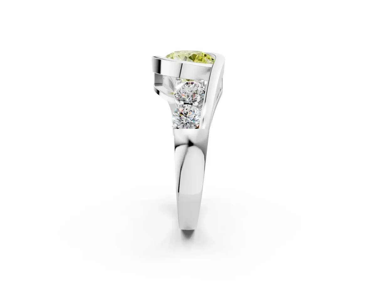 Fancy Yellow Bezel Set Round Cut Diamond Bypass Ring with Round Accents Silver