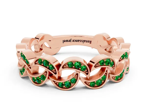 Pavé Round Emerald Interlocking Eternity Band with Bezel Prong Setting Rose gold