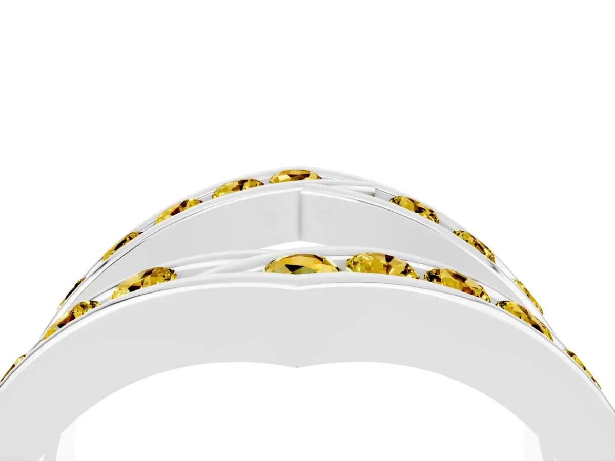 Round Yellow Sapphire Channel-Set Chevron Band White gold