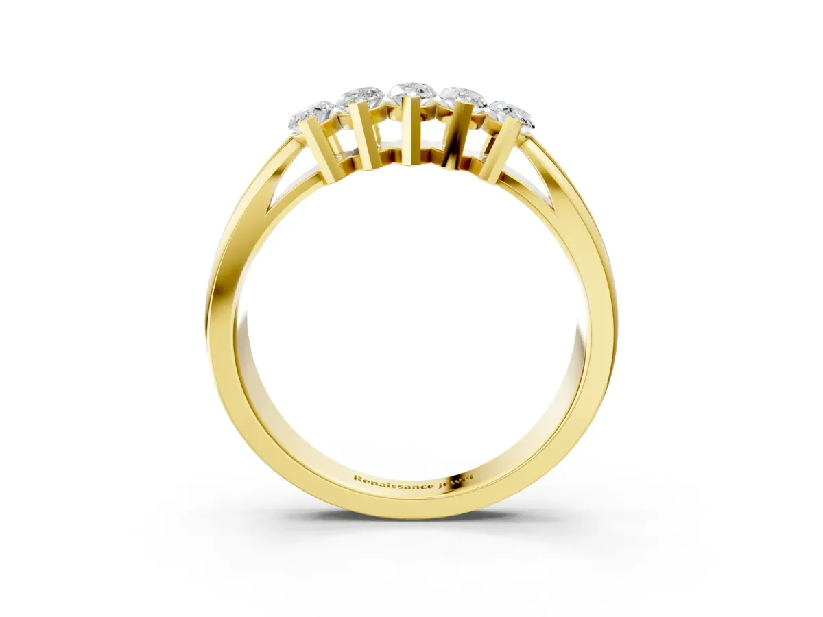 Five-Stone Marquise Diamond Split Shank Ring with Shared Prong Setting Yellow gold