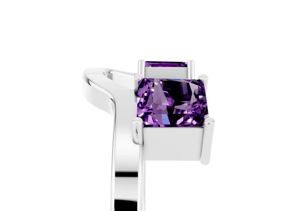 Princess Cut Amethyst Two-Stone Open Band Ring with Four-Prong Setting Platinum