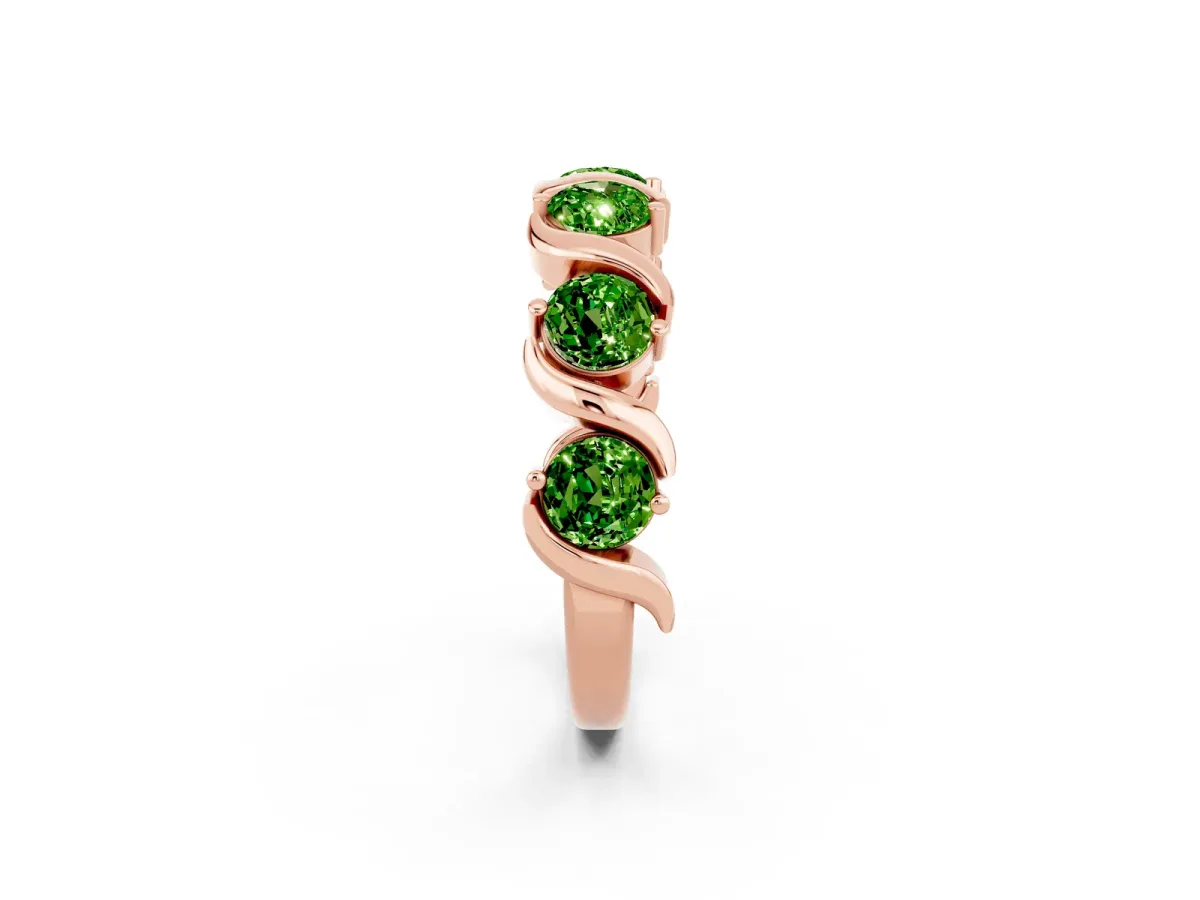 Six-Stone Round Peridot Wave Band with Shared Prong Setting Rose gold