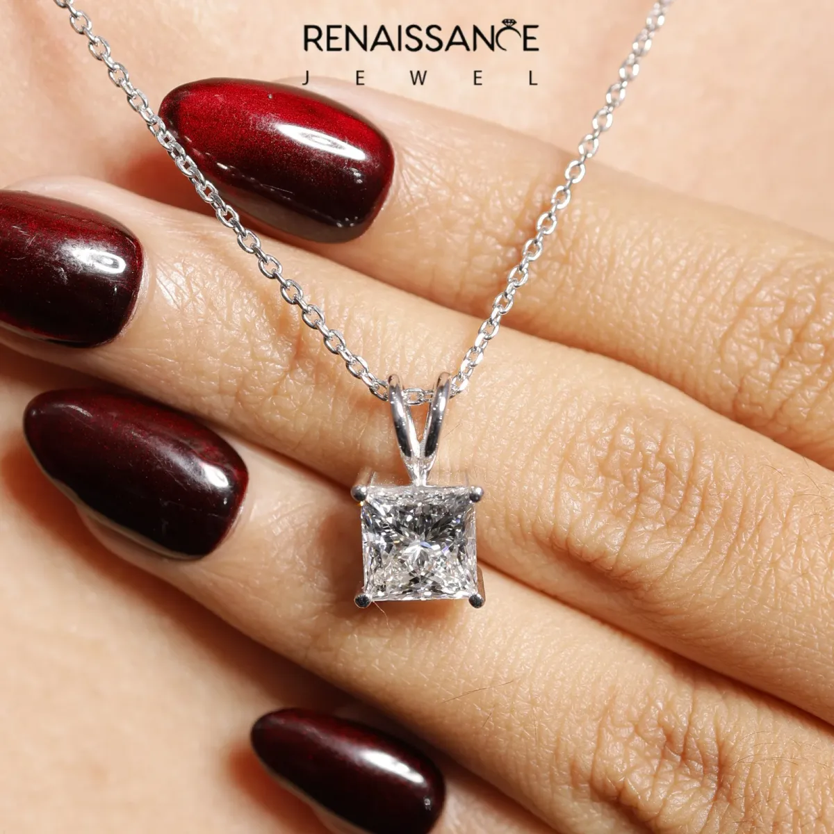 Princess Diamond Solitaire Pendant with Four Prong Setting Silver