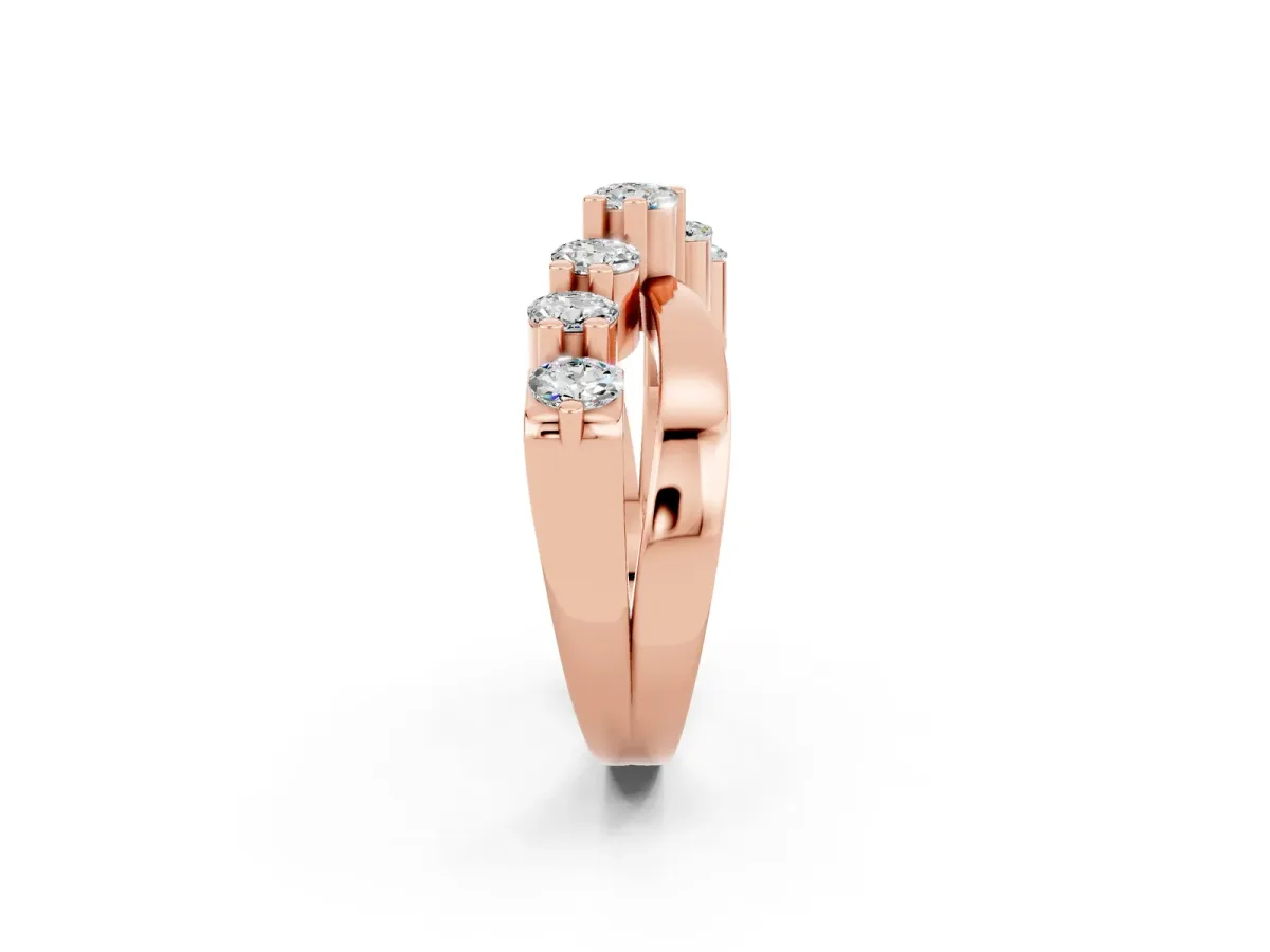 Round Moissanite Prong-Set Crossover Band Rose gold