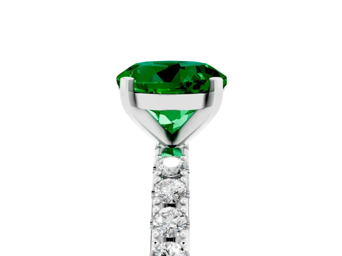 Round Cut Emerald Solitaire Pavé Band with Four-Prong Setting Silver