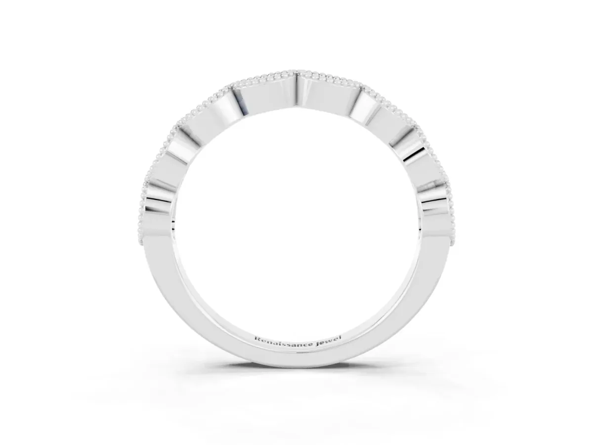 Milgrain Marquise Blue Sapphire Half Eternity Band with Bezel Setting White gold