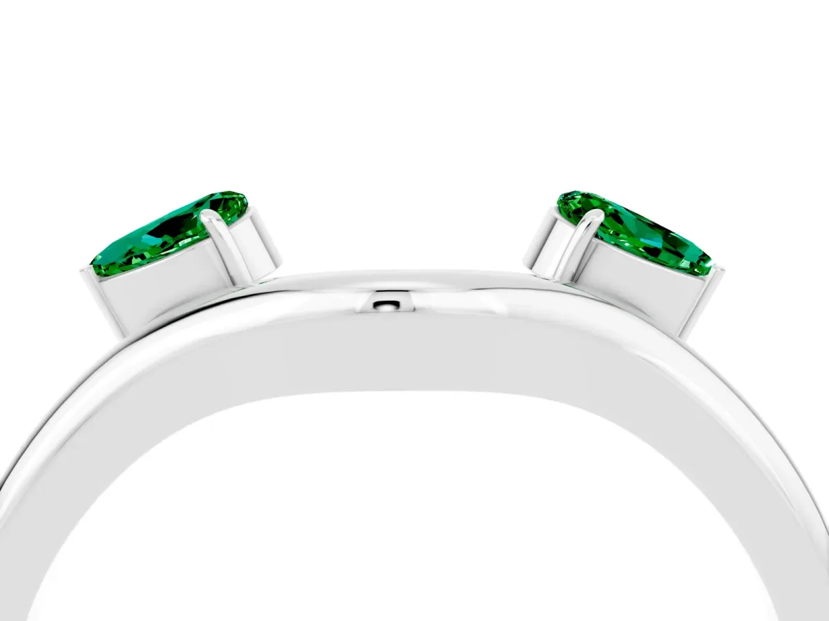 Pear Cut Emerald Two-Stone Open Band Ring with Prong Setting White gold