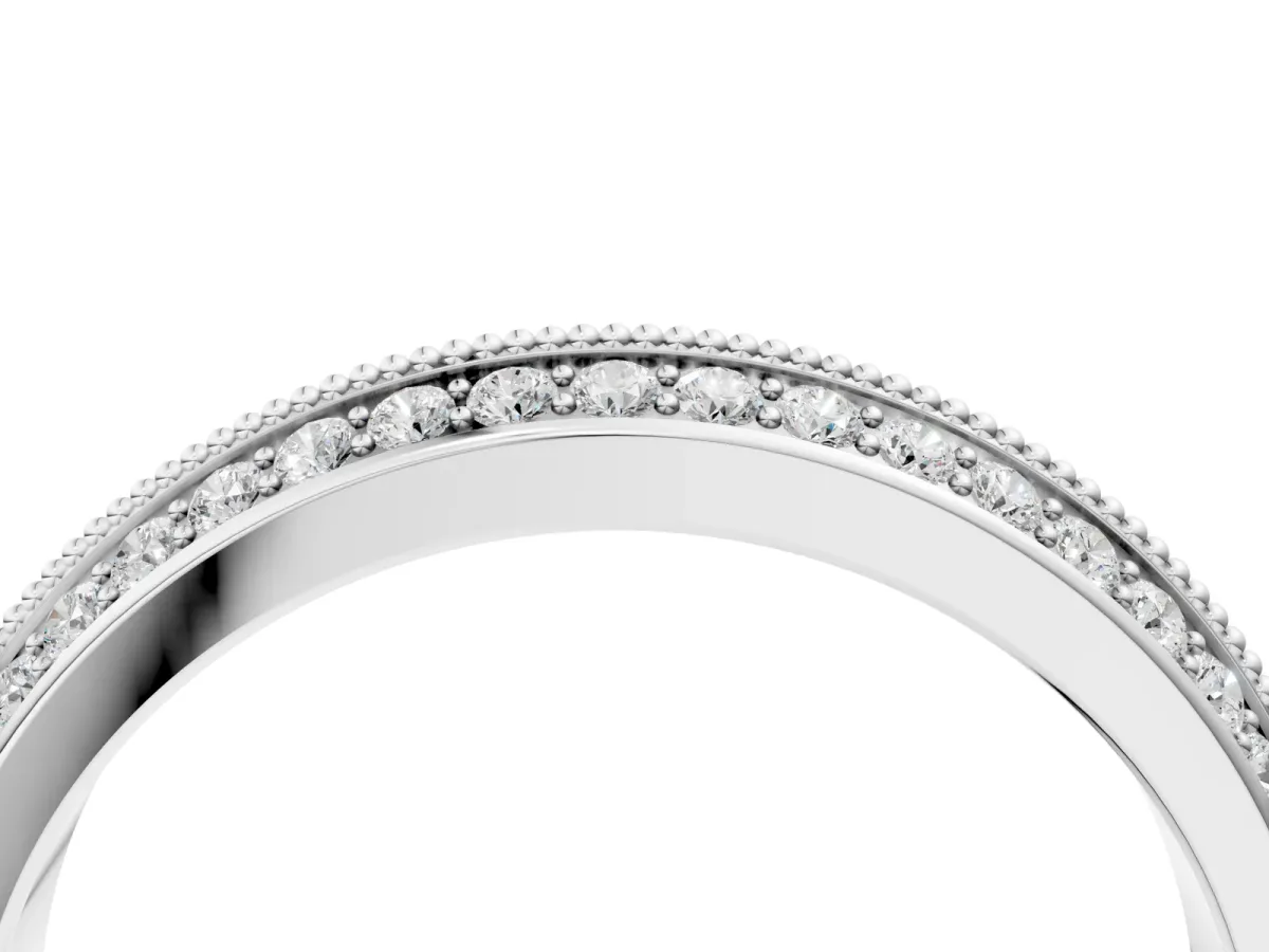 Round Diamond Pave Eternity Band with Milgrain Edging White gold