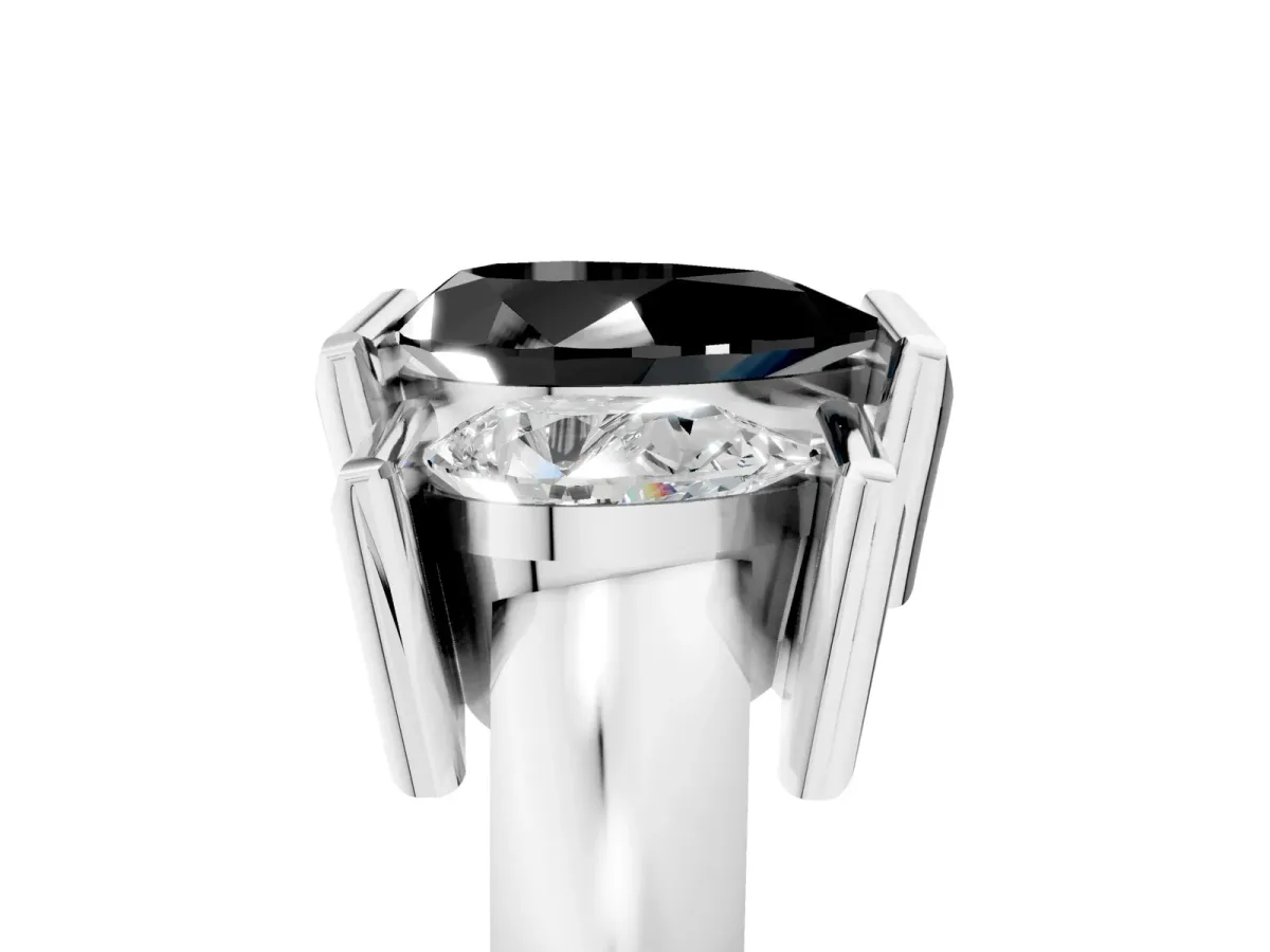 Fancy Black Three Stone Pear Cut Cut Channel Set Diamond Ring Silver