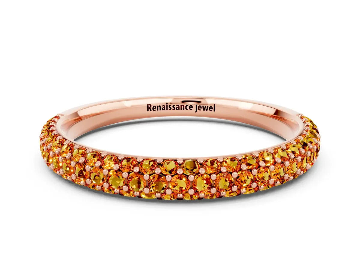 Round Citrine Pavé Eternity Band with Shared Prong Setting Rose gold