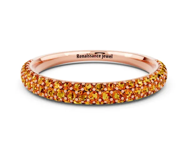 Round Citrine Pavé Eternity Band with Shared Prong Setting Rose gold