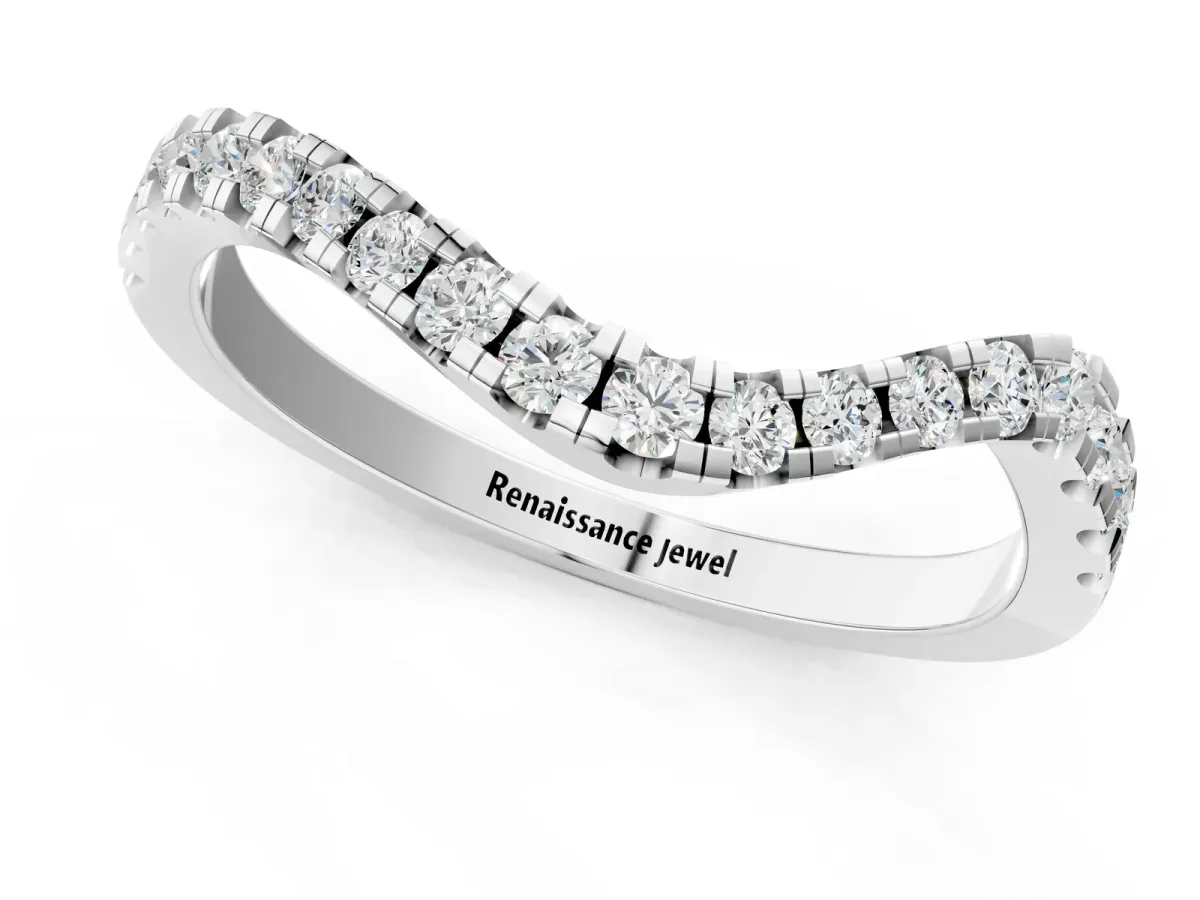 Round Diamond Pavé Wave Band with Shared Prong Setting Platinum