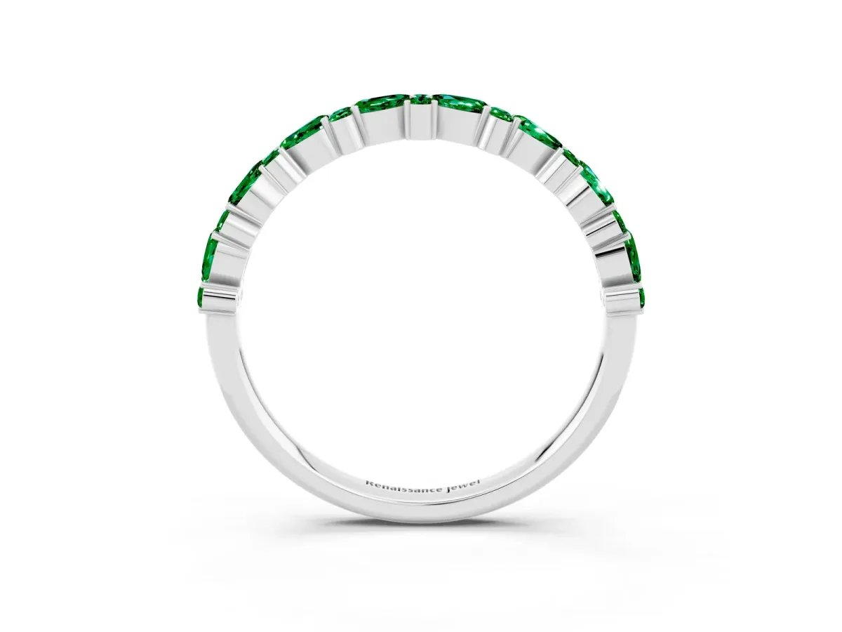 Pear and Round Emerald Wedding Band Platinum