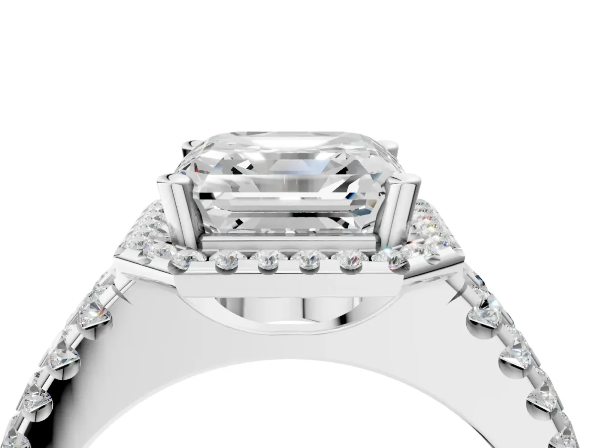 Asscher Cut Halo Diamond Split Shank Engagement Ring with Prong Setting Platinum