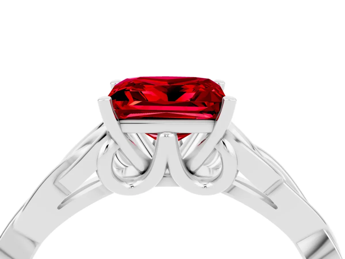 Princess Cut Ruby Solitaire Engagement Ring with Celtic Knot Band and Four-Prong Setting White gold