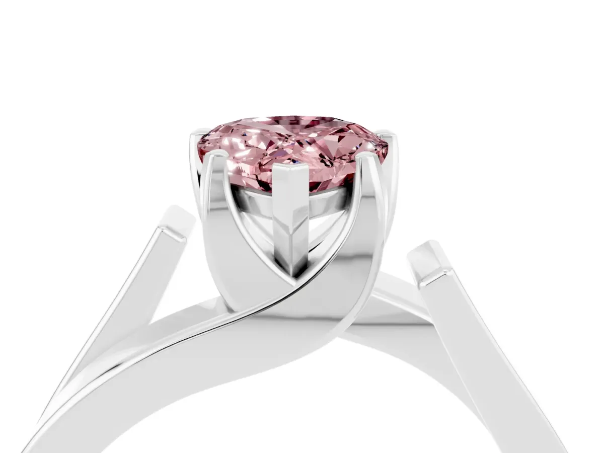 Modern Tension Set Pear Cut Morganite Solitaire Wide Band Ring Silver