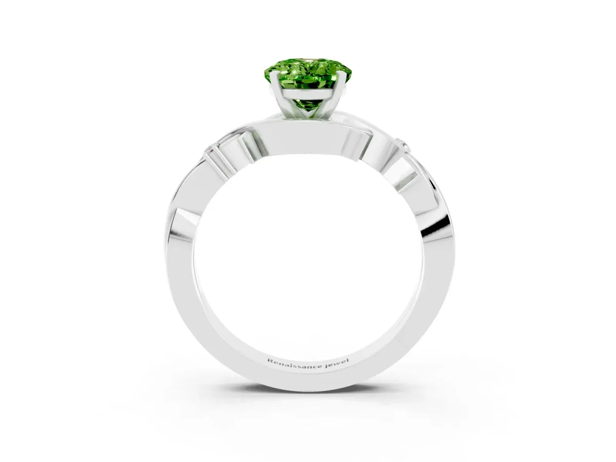 Oval Cut Peridot Solitaire Ring with Twisted Band and Prong Setting Silver
