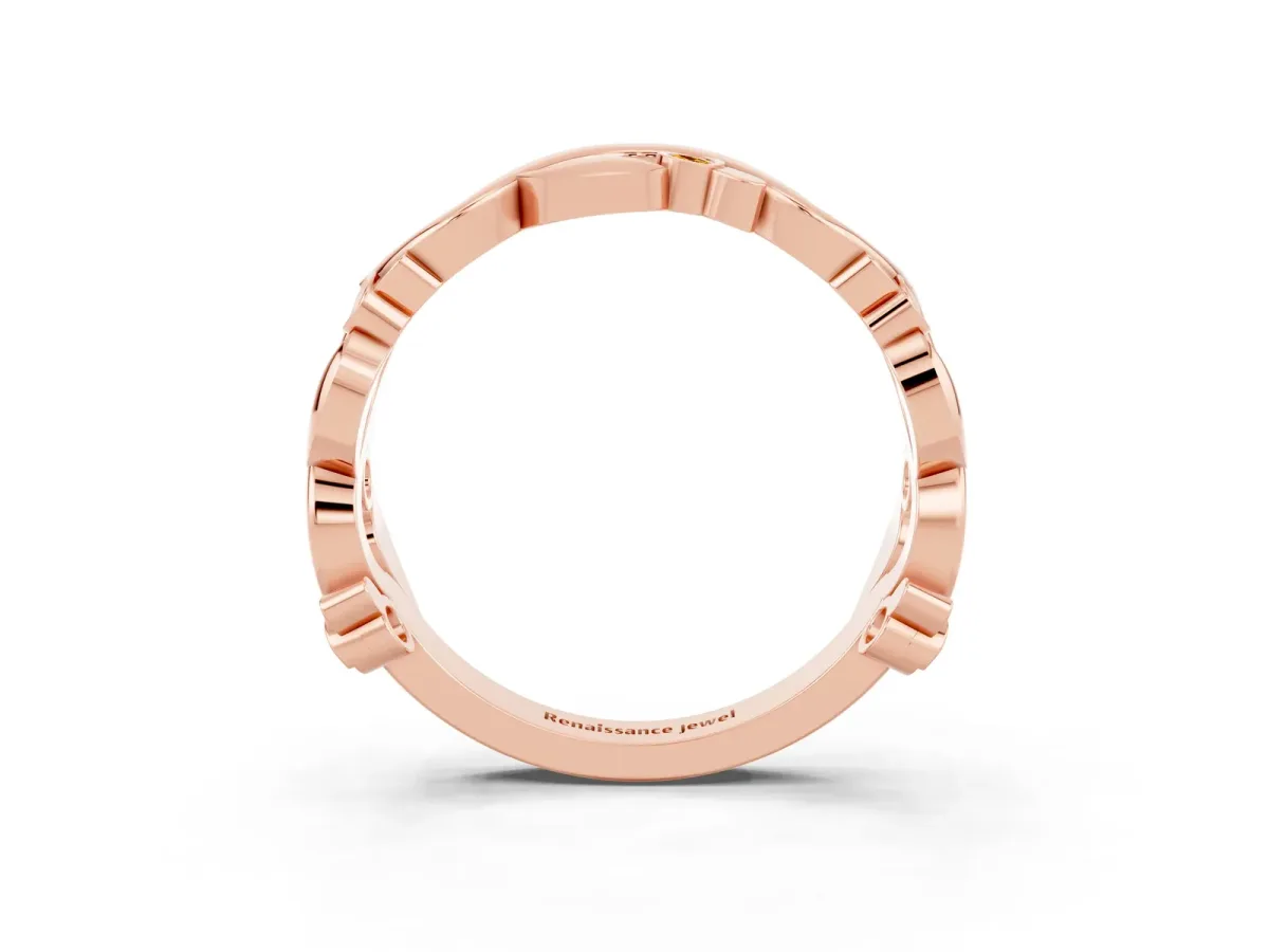Round Citrine Leaf Eternity Band with Bezel Setting Rose gold